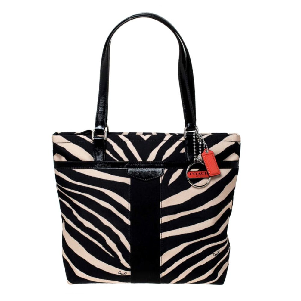 Coach Zebra Print Canvas Tote Purse K1380-F23283 Black and Tan